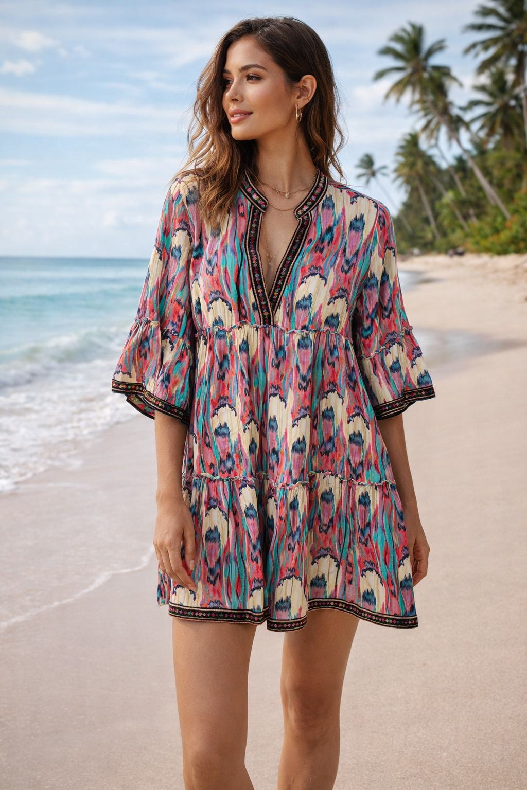 Heena Jewel Ikat Cotton Mini Dress – front view