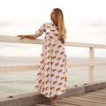 Naina Green Bird Cotton Umbrella Maxi Dress – front view