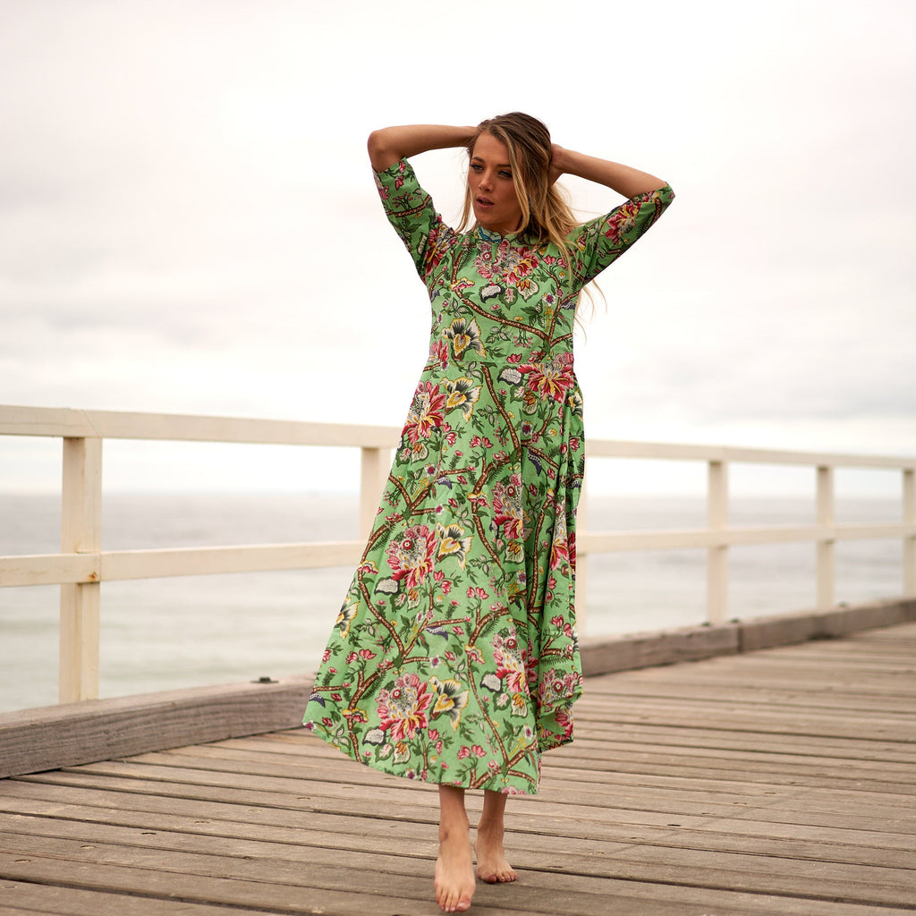Nandini Retro Petal Cotton Maxi Dress – side view