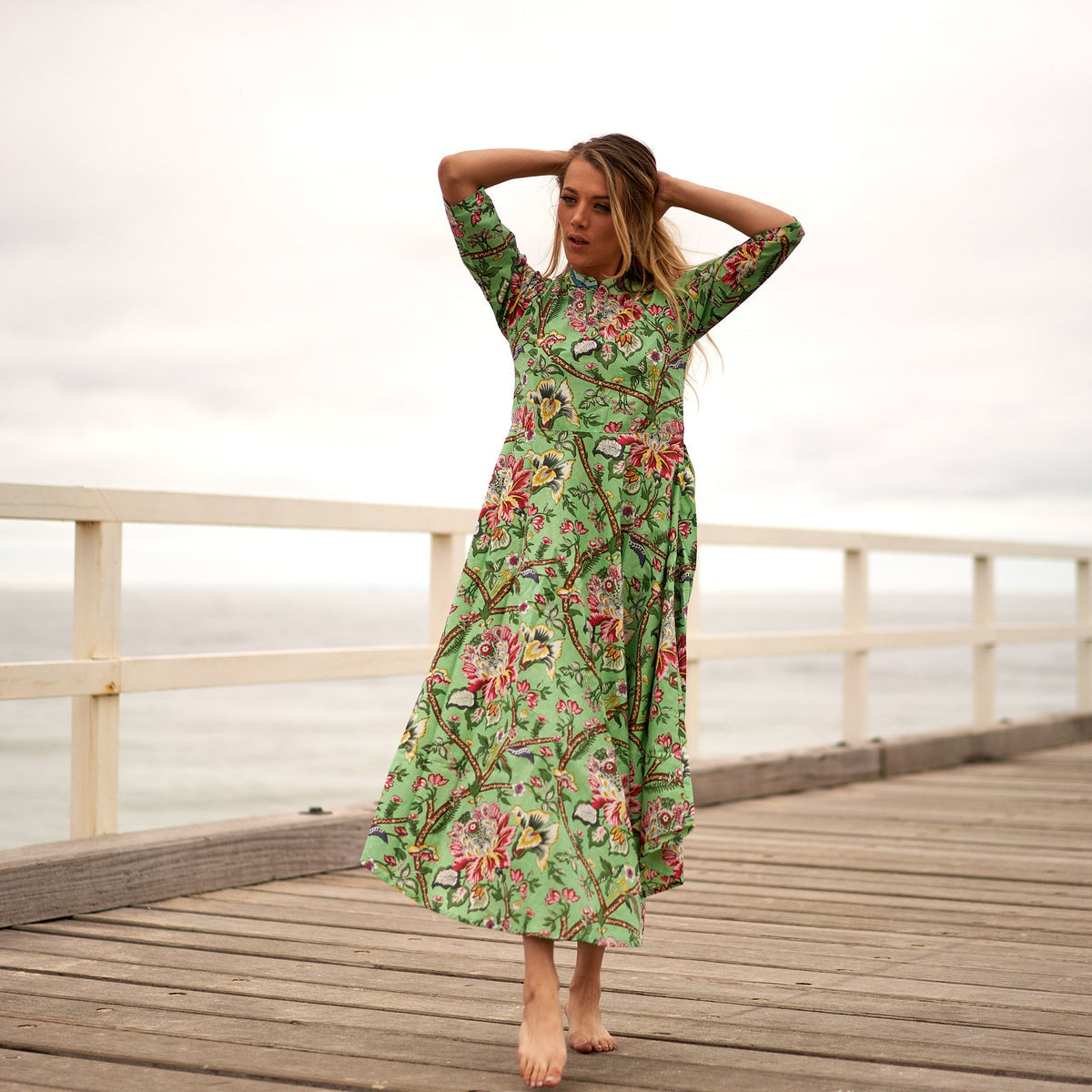 Nandini Retro Petal Cotton Maxi Dress – side view