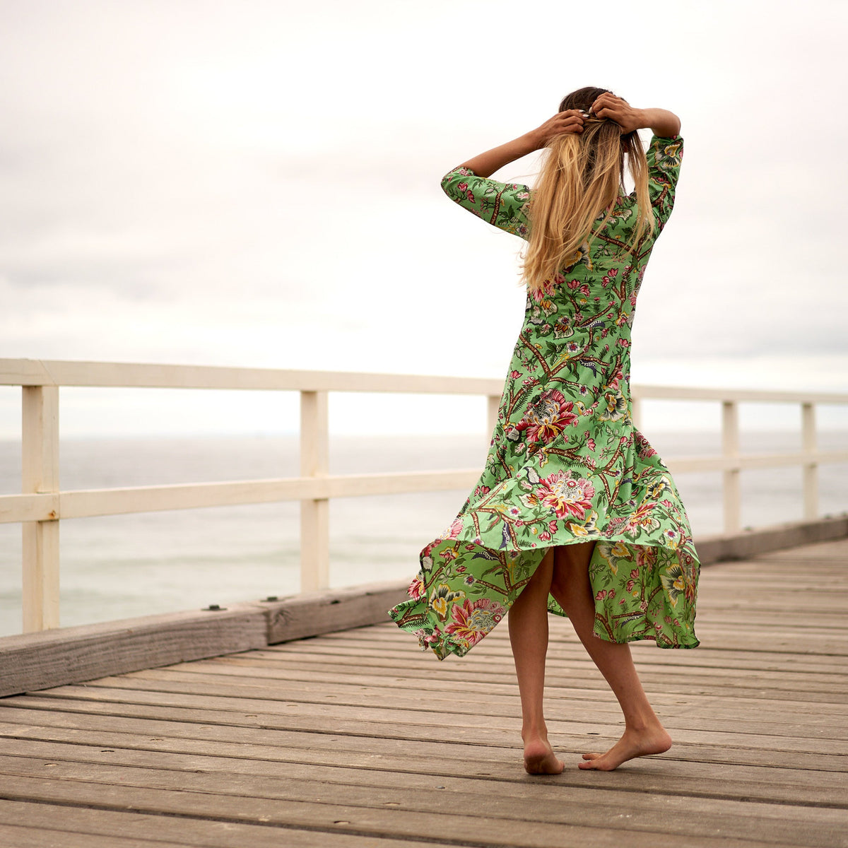 Nandini Retro Petal Cotton Maxi Dress – print detail