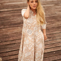 Navya Cream Floral Cotton Umbrella Maxi Dress – front view
