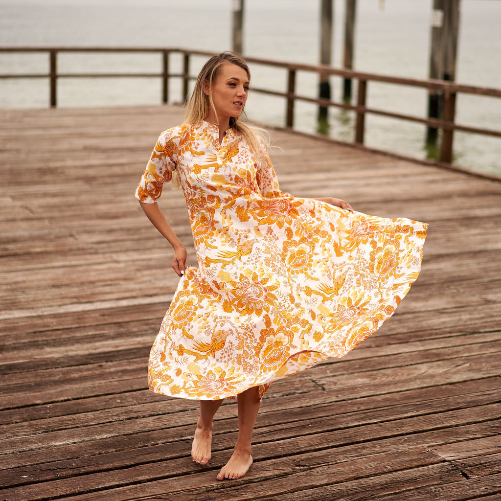 Nila Citrine Oasis Cotton Umbrella Maxi Dress – print detail