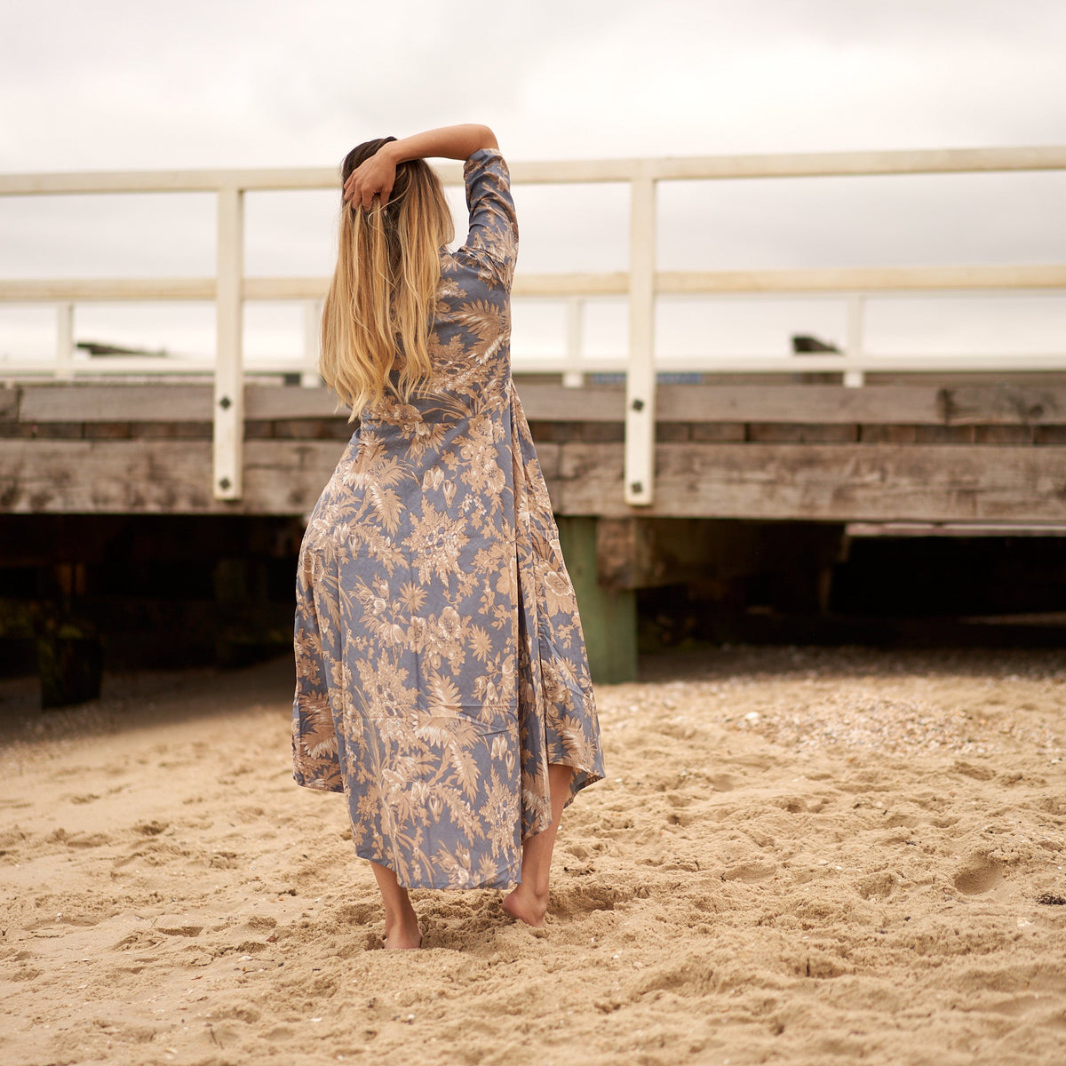 Nisha Periwinkle Floral Cotton Umbrella Maxi Dress – side view
