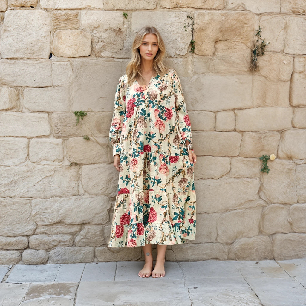 Ria Resort Print Cotton Wrap Maxi Dress – front view