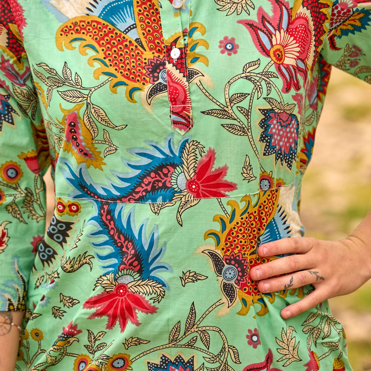 Sitara Vibrant Floral Cotton Maxi Dress – print detail