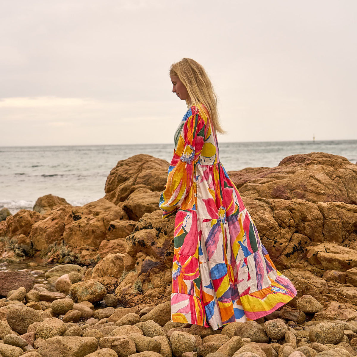 Zara Sunburst Abstract Cotton Maxi Dress – front view