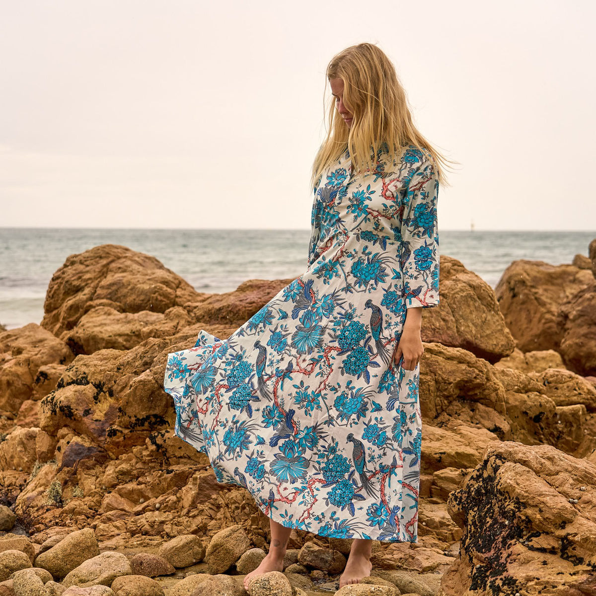 Sonal Blue Heron Cotton Maxi Dress – front view