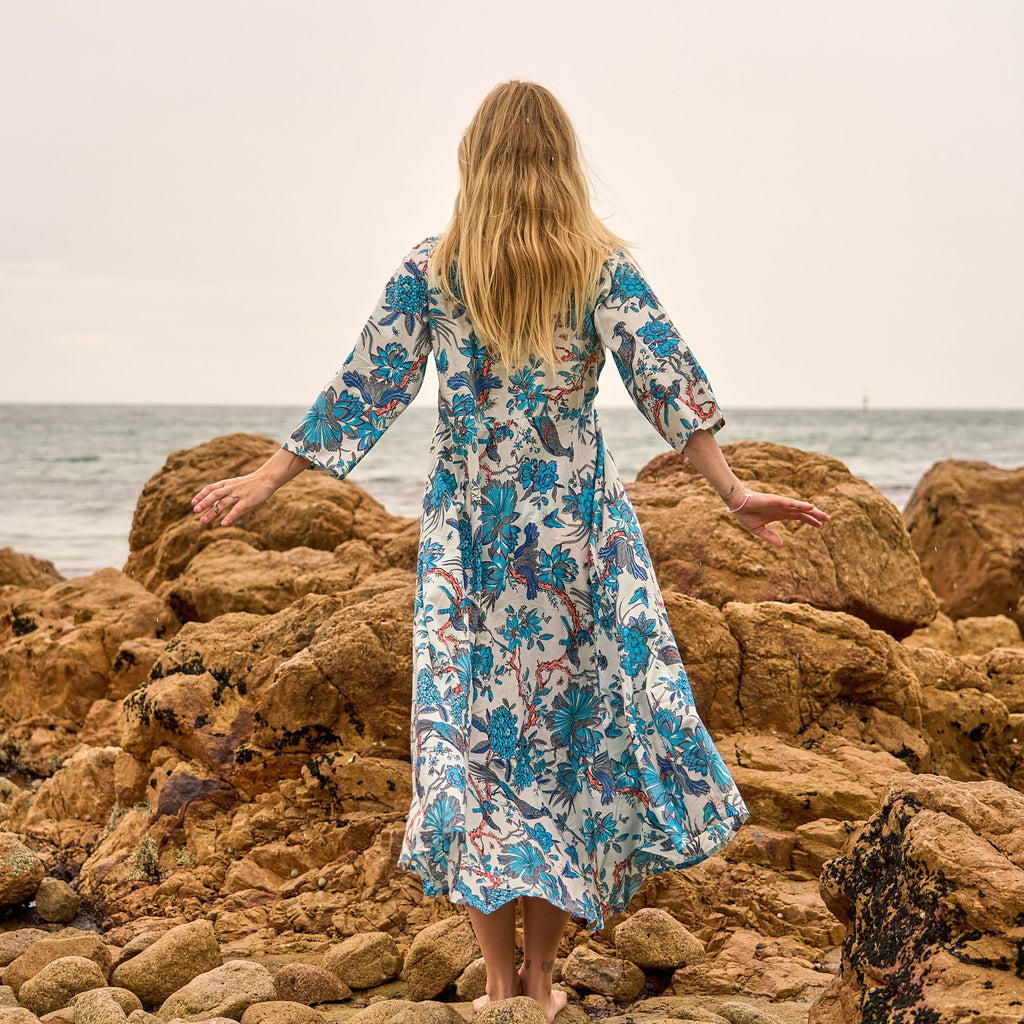 Sonal Blue Heron Cotton Maxi Dress – side view