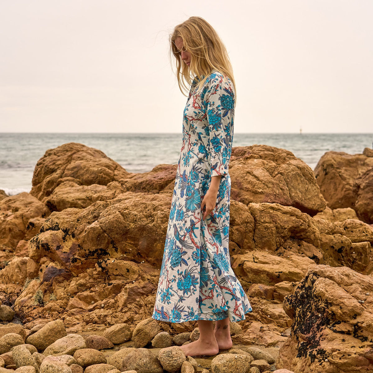 Sonal Blue Heron Cotton Maxi Dress – back view