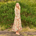 Suhana Beige Botanical Cotton Maxi Dress – front view