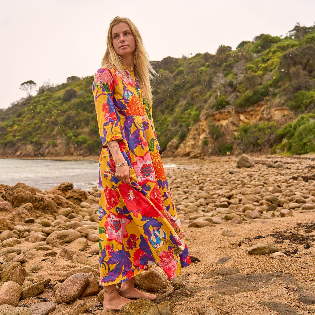 Tara Sunset Floral Cotton Maxi Dress – side view
