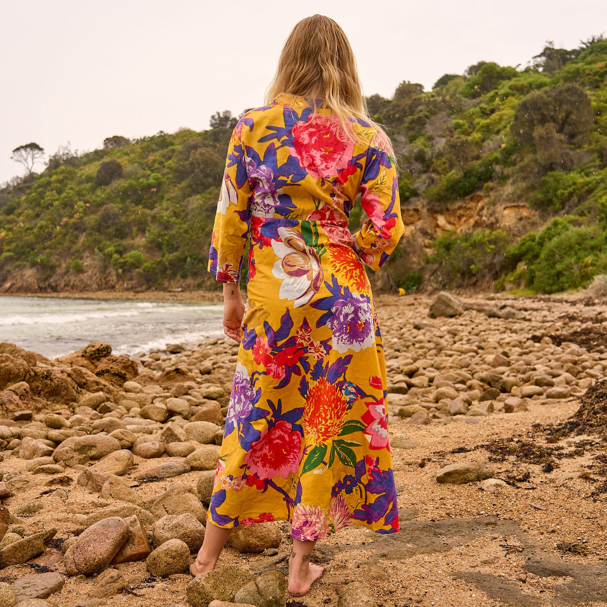 Tara Sunset Floral Cotton Maxi Dress – back view
