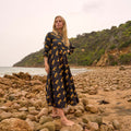 Tanvi Black & Gold Safari Cotton Maxi Dress – front view