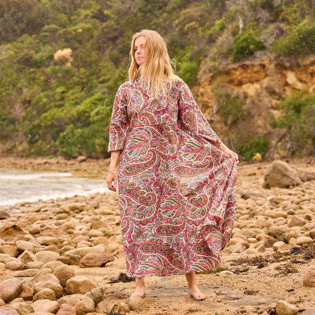 Trisha Floral Paisley Cotton Maxi Dress – side view