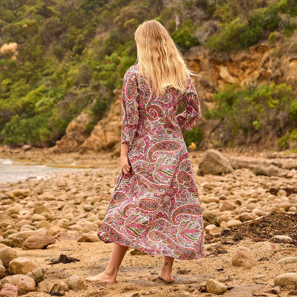 Trisha Floral Paisley Cotton Maxi Dress – print detail