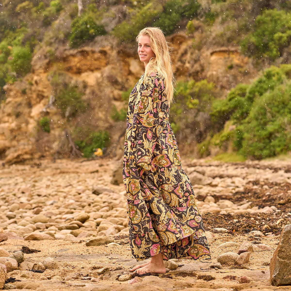 Zoya Woodland Bloom Cotton Maxi Dress – side view