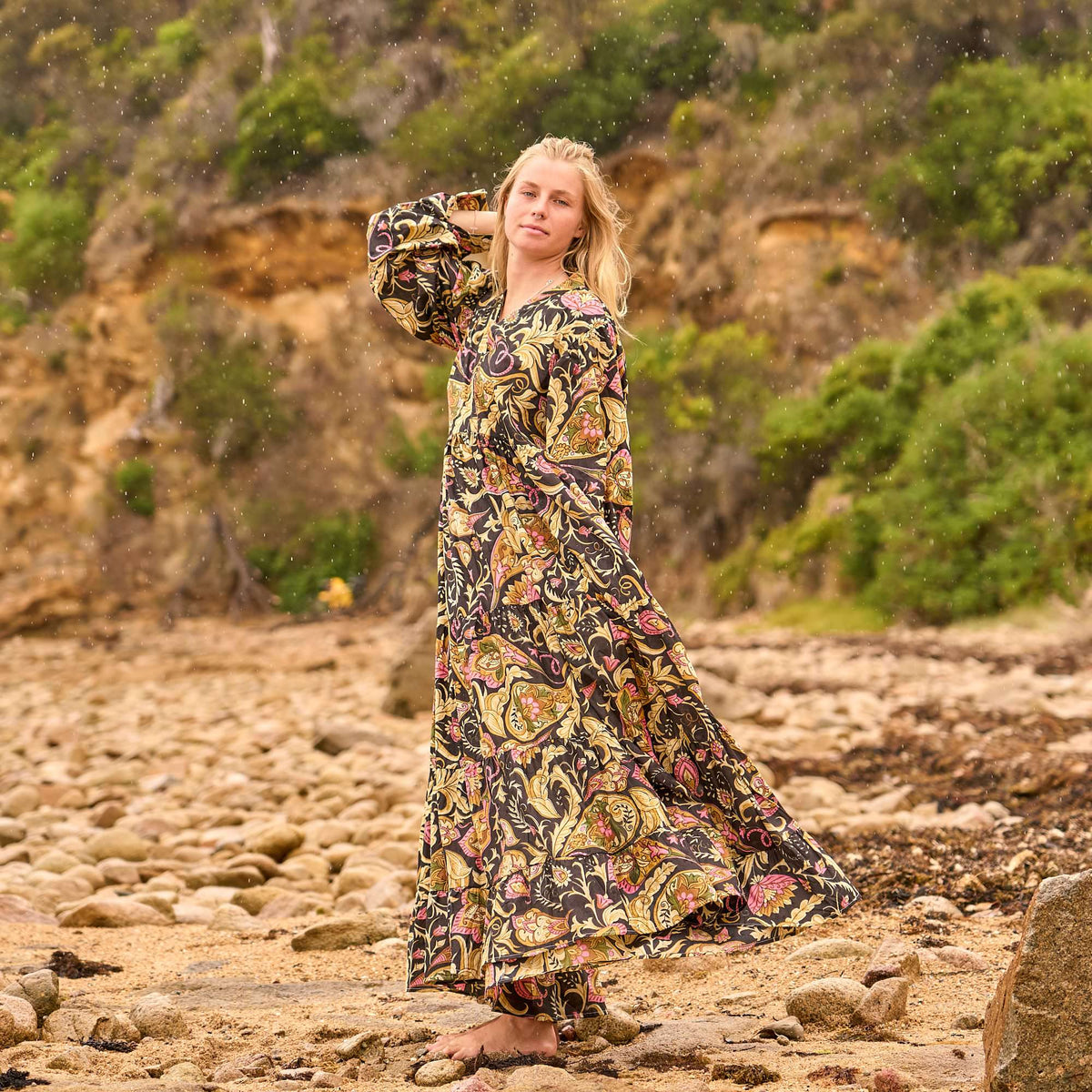 Zoya Woodland Bloom Cotton Maxi Dress – back view