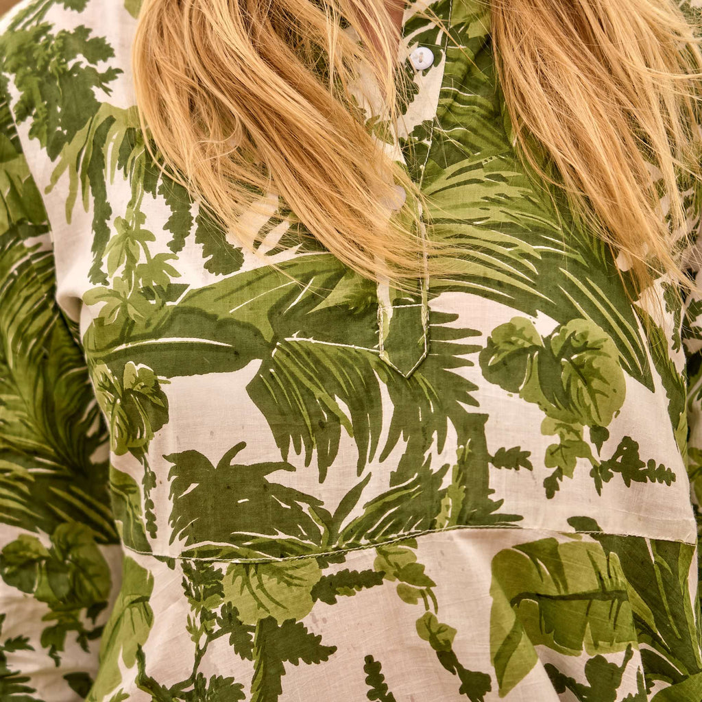 Uma Green Palm Cotton Maxi Dress – styled look