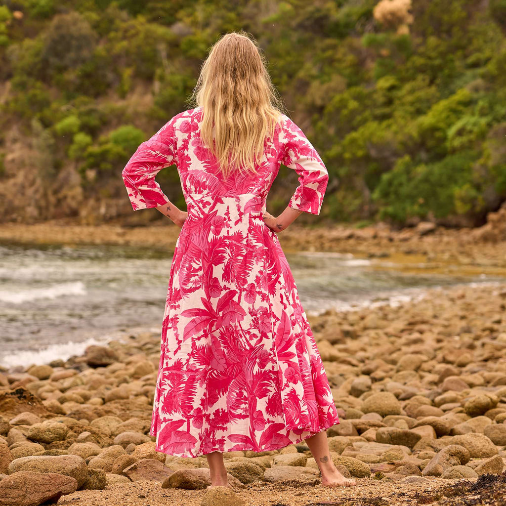 Vani Coral Tropical Cotton Maxi Dress – back view