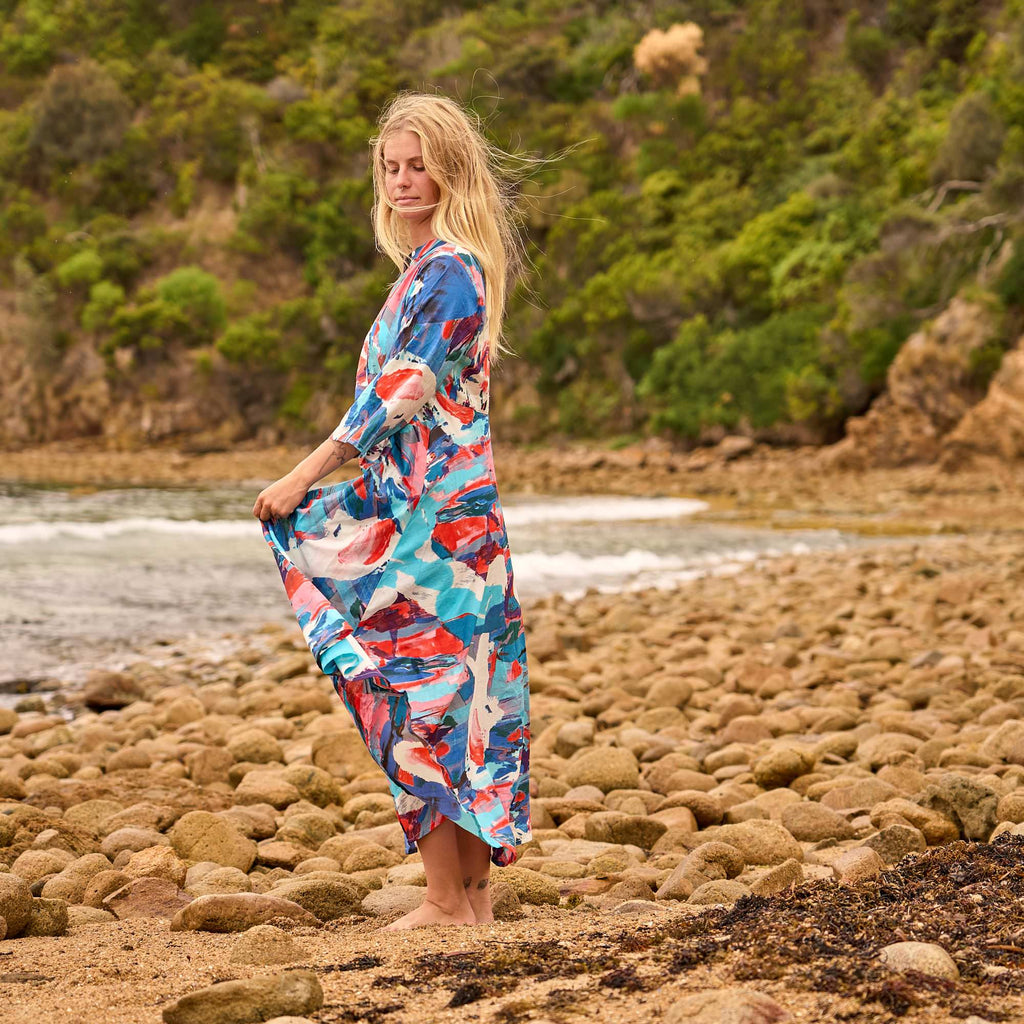 Veda Abstract Art Cotton Maxi Dress – back view