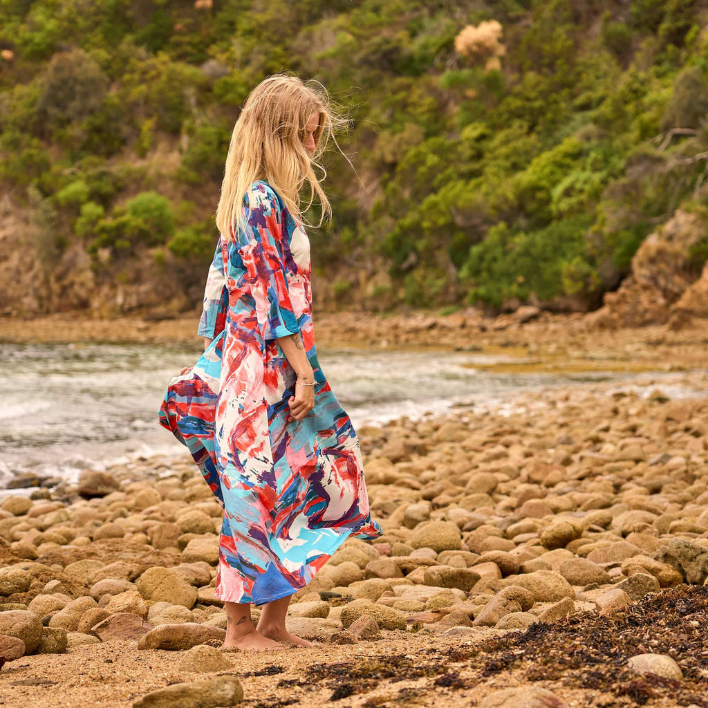 Veda Abstract Art Cotton Maxi Dress – print detail