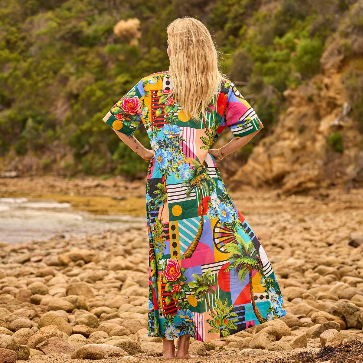 Pari Tropical Paradise Cotton Maxi Shirt Dress – back view
