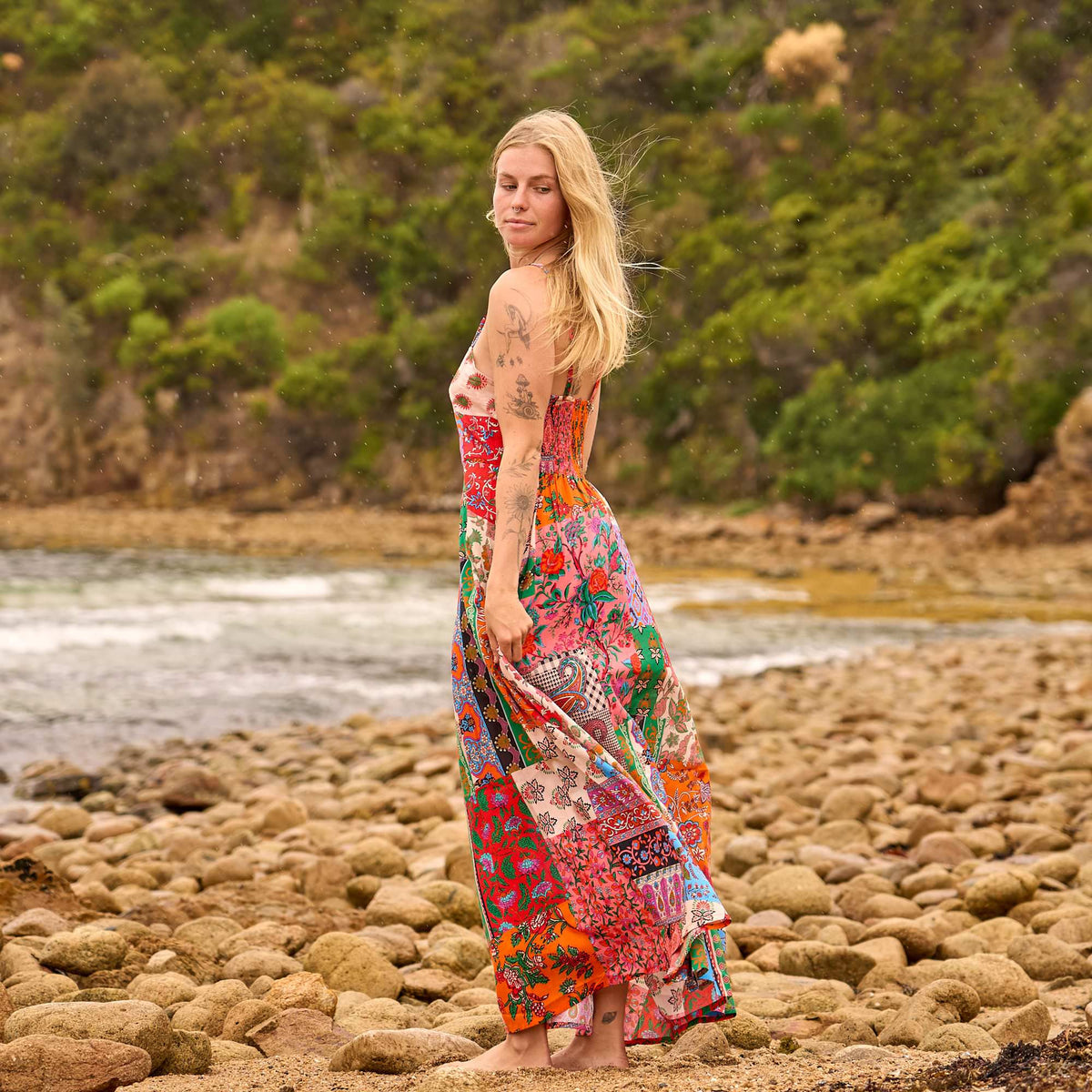 Ojasvi Boho Patchwork Cotton Maxi Dress – side view