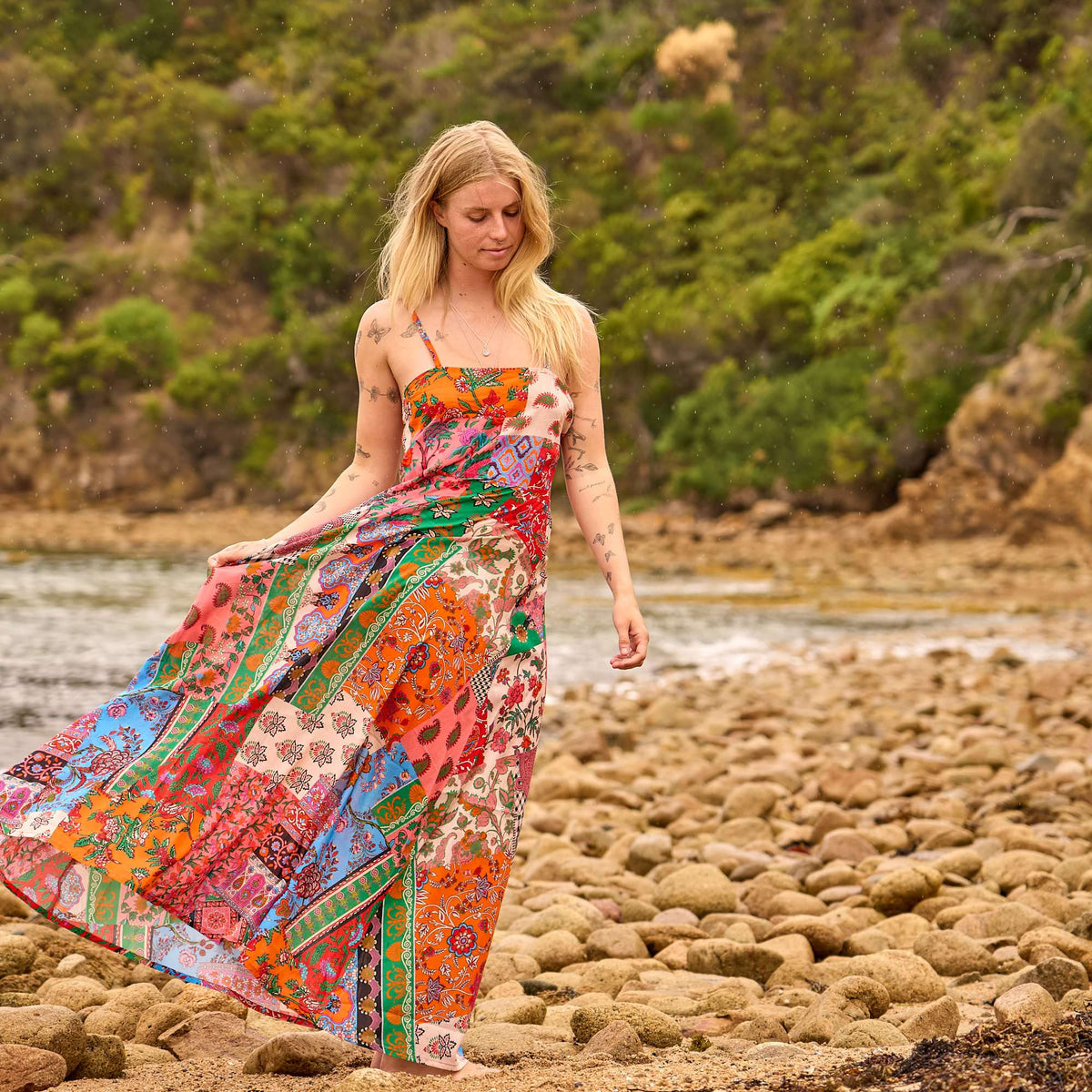 Ojasvi Boho Patchwork Cotton Maxi Dress – front view