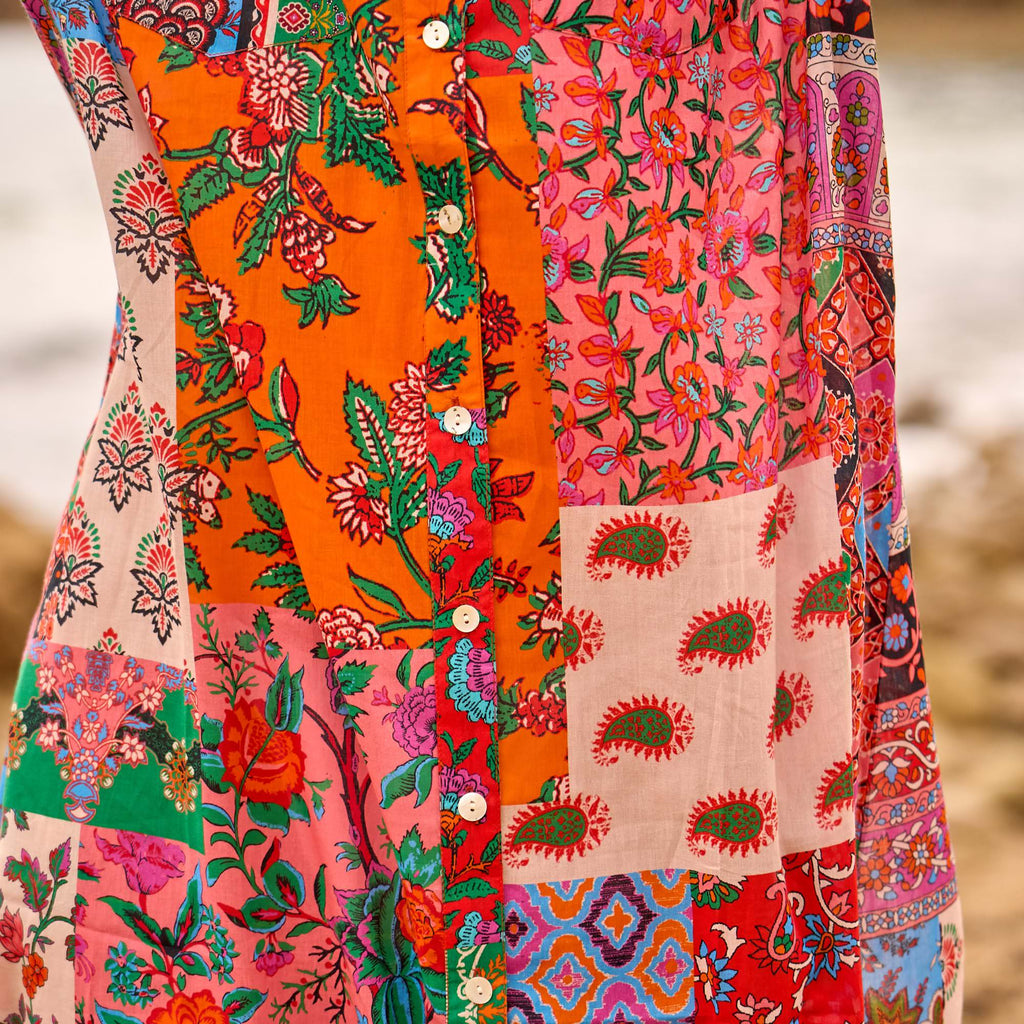 Tanya Artisan Patchwork Cotton Maxi Shirt Dress – styled look