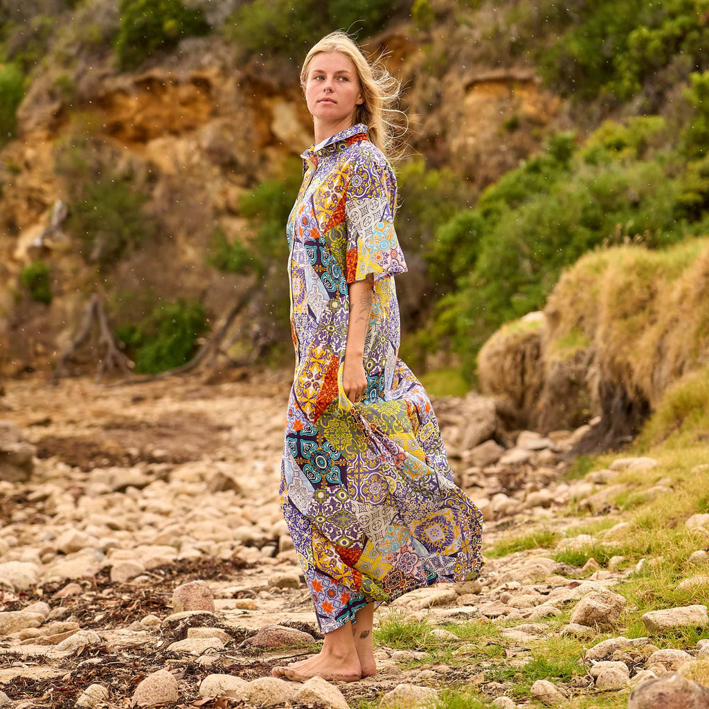 Shalini Tile Patchwork Cotton Maxi Dress – side view