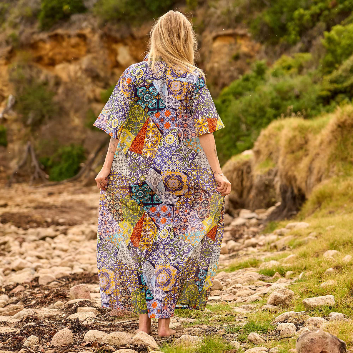 Shalini Tile Patchwork Cotton Maxi Dress – back view