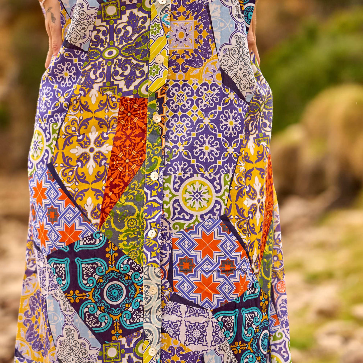 Shalini Tile Patchwork Cotton Maxi Dress – styled look