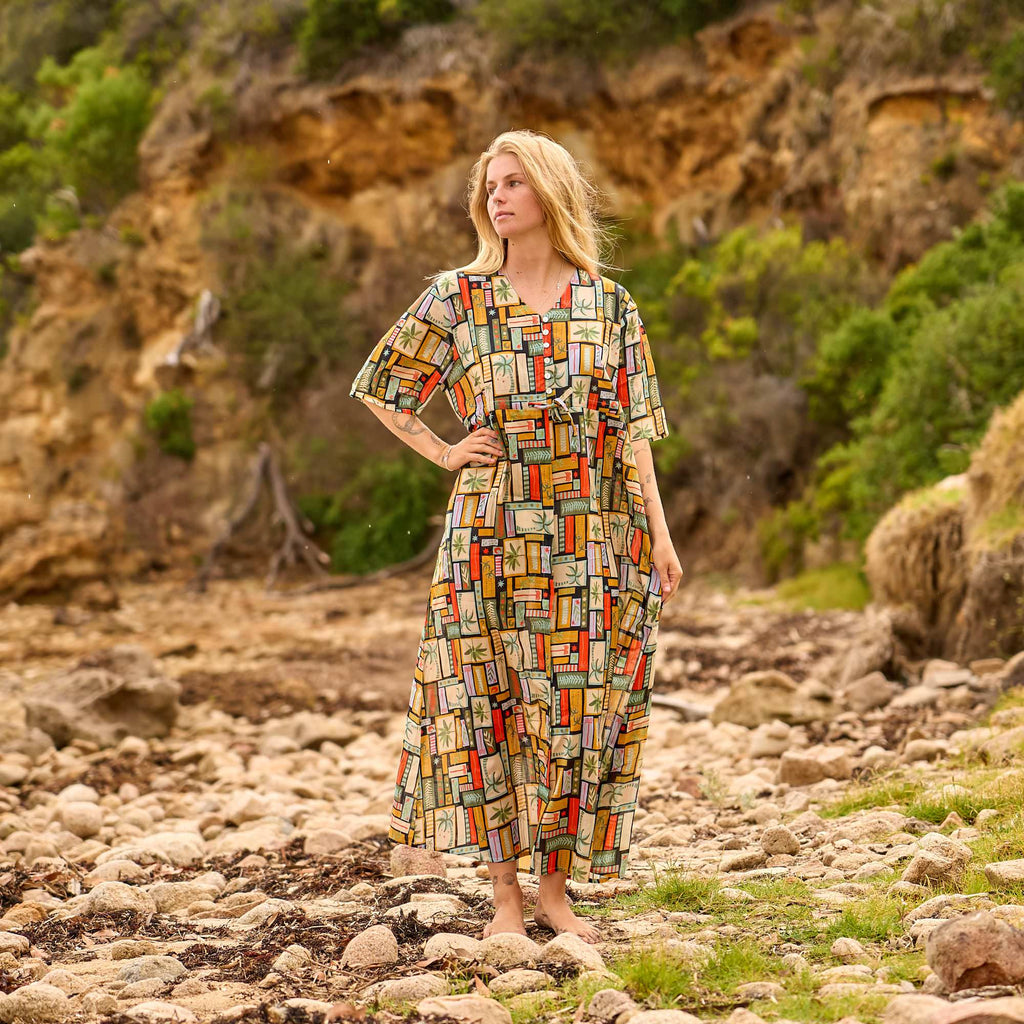 Rhea Boho Print Cotton Maxi Dress – front view