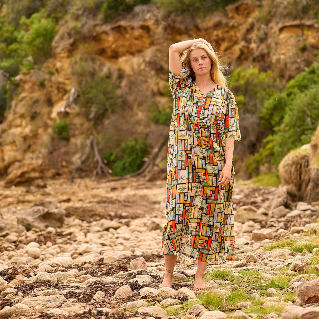 Rhea Boho Print Cotton Maxi Dress – side view