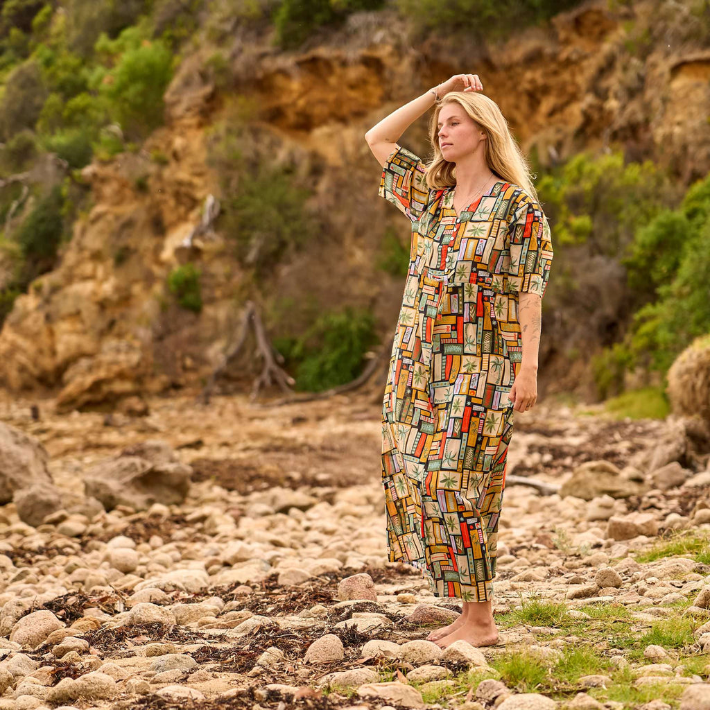 Rhea Boho Print Cotton Maxi Dress – back view