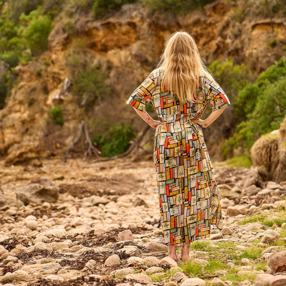 Rhea Boho Print Cotton Maxi Dress – print detail