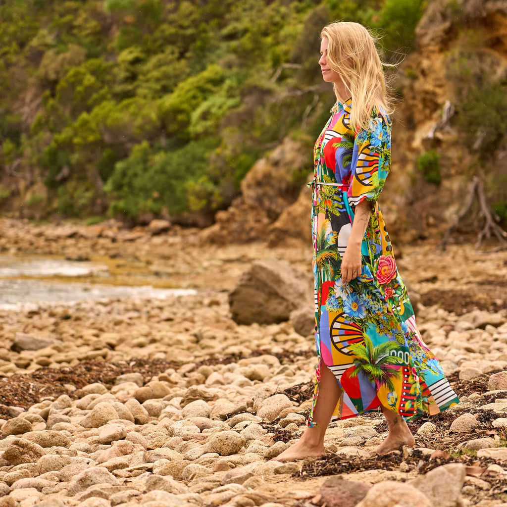 Vaani Bold Tropical Cotton Maxi Shirt Dress – side view
