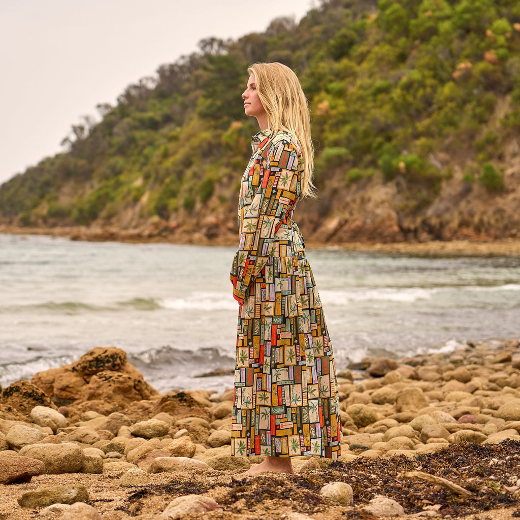 Yamini Boho Geometric Cotton Maxi Shirt Dress – side view