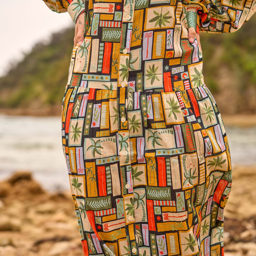Yamini Boho Geometric Cotton Maxi Shirt Dress – styled look