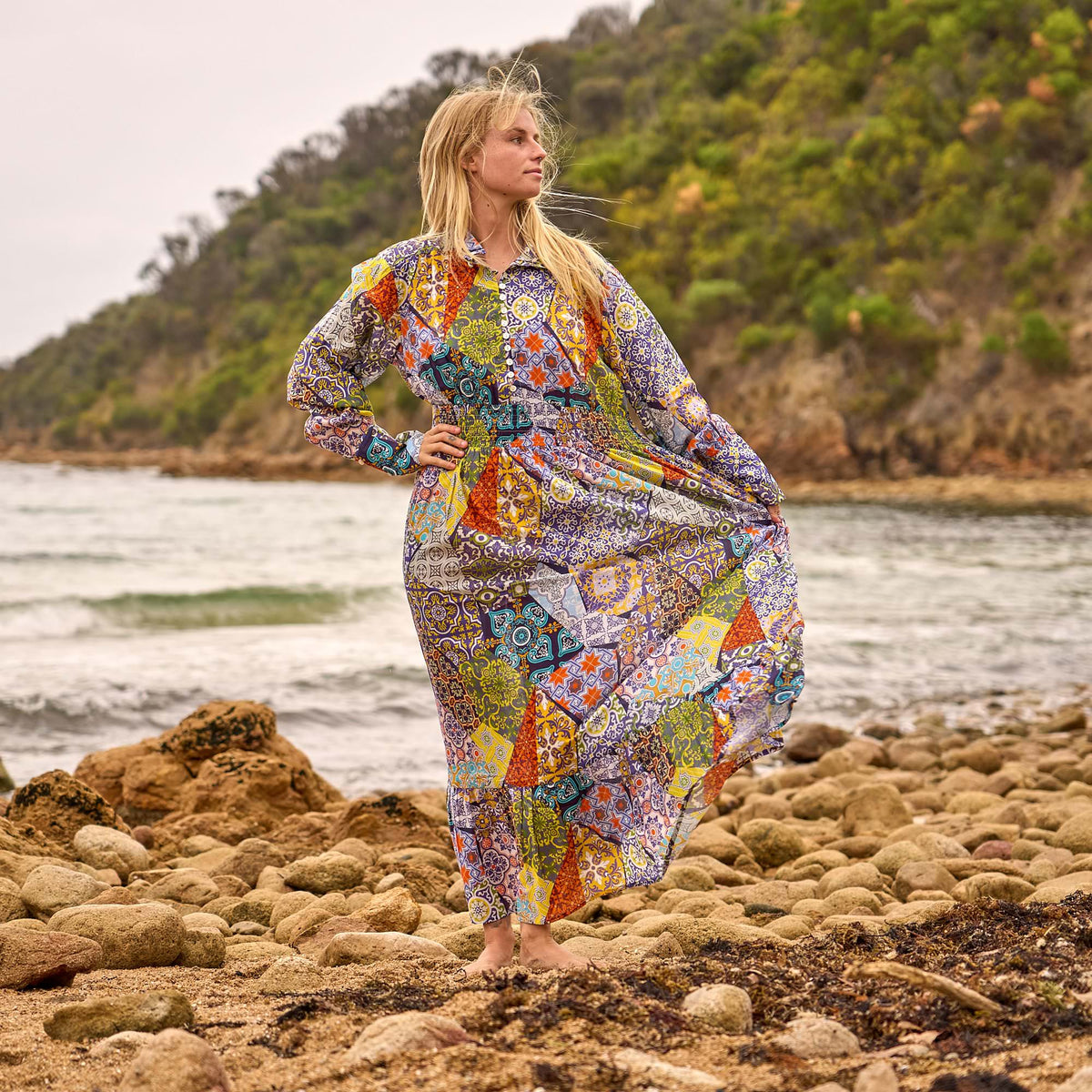 Nitya Vintage Patchwork Cotton Maxi Dress – front view