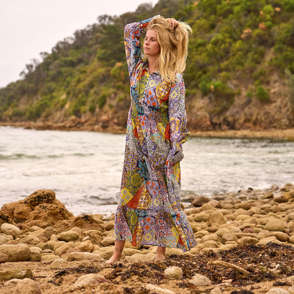 Nitya Vintage Patchwork Cotton Maxi Dress – side view