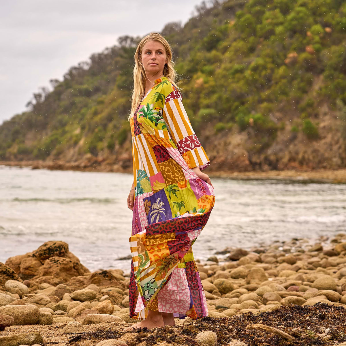Ahana Colour Block Cotton Maxi Dress – back view