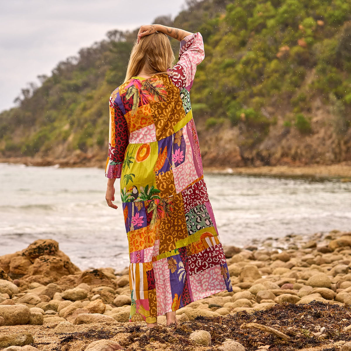 Ahana Colour Block Cotton Maxi Dress – print detail