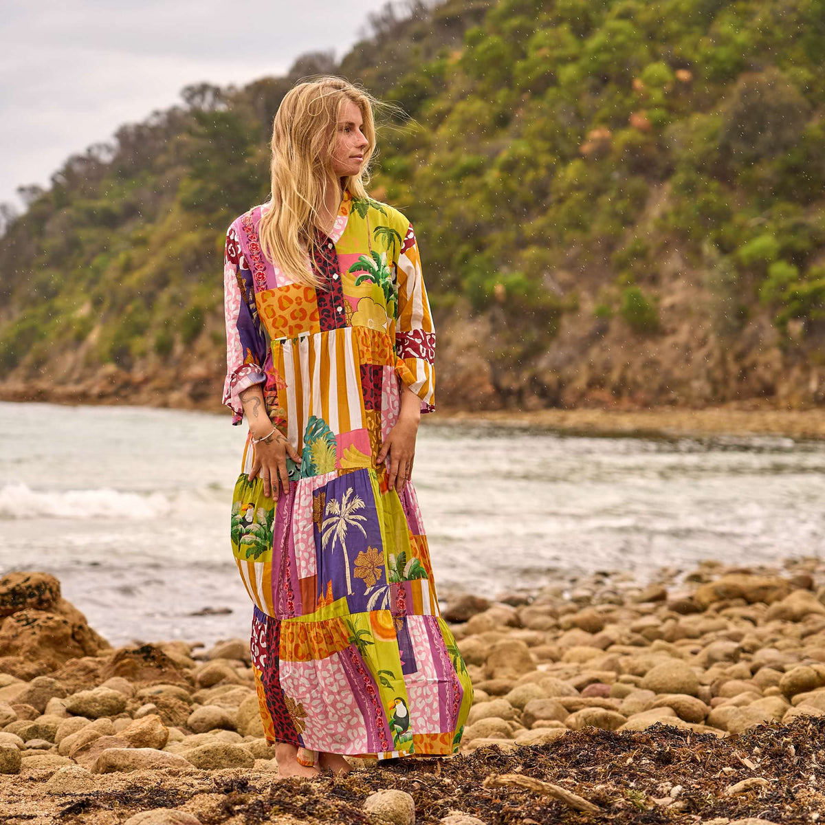 Ahana Colour Block Cotton Maxi Dress – front view
