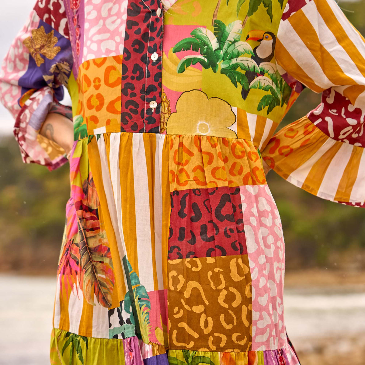 Ahana Colour Block Cotton Maxi Dress – styled look