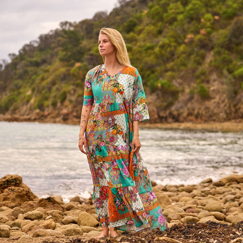 Mitali Beach Patchwork Cotton Maxi Dress – side view