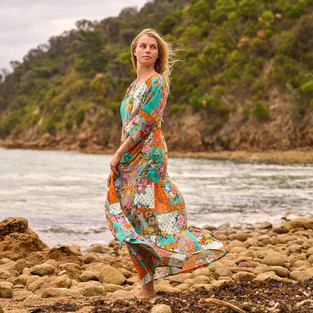 Mitali Beach Patchwork Cotton Maxi Dress – back view