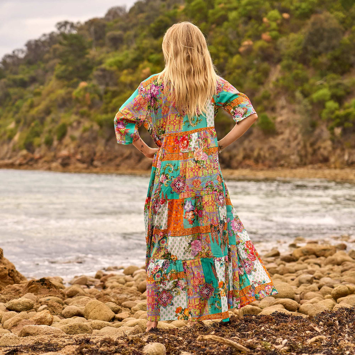 Mitali Beach Patchwork Cotton Maxi Dress – print detail