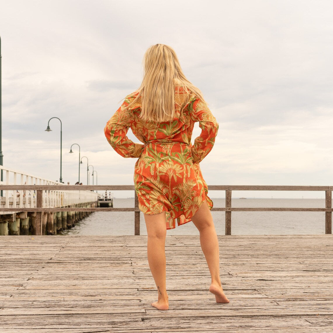Santra Orange Cotton Maxi Shirt Dress – styled look